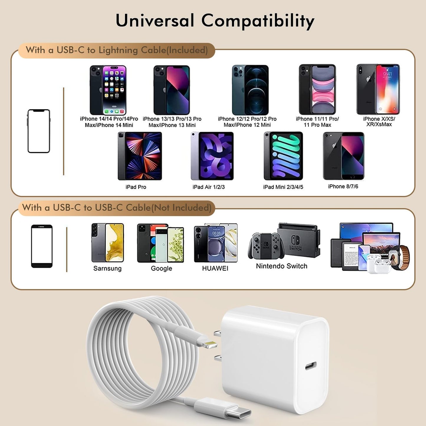 [Apple MFi Certified]10FT Fast iPhone Charger,Extra Long Apple Charger Fast Charging 2Pack USB C Charger Block Plug + 10Foot Lightning Cable Cord…