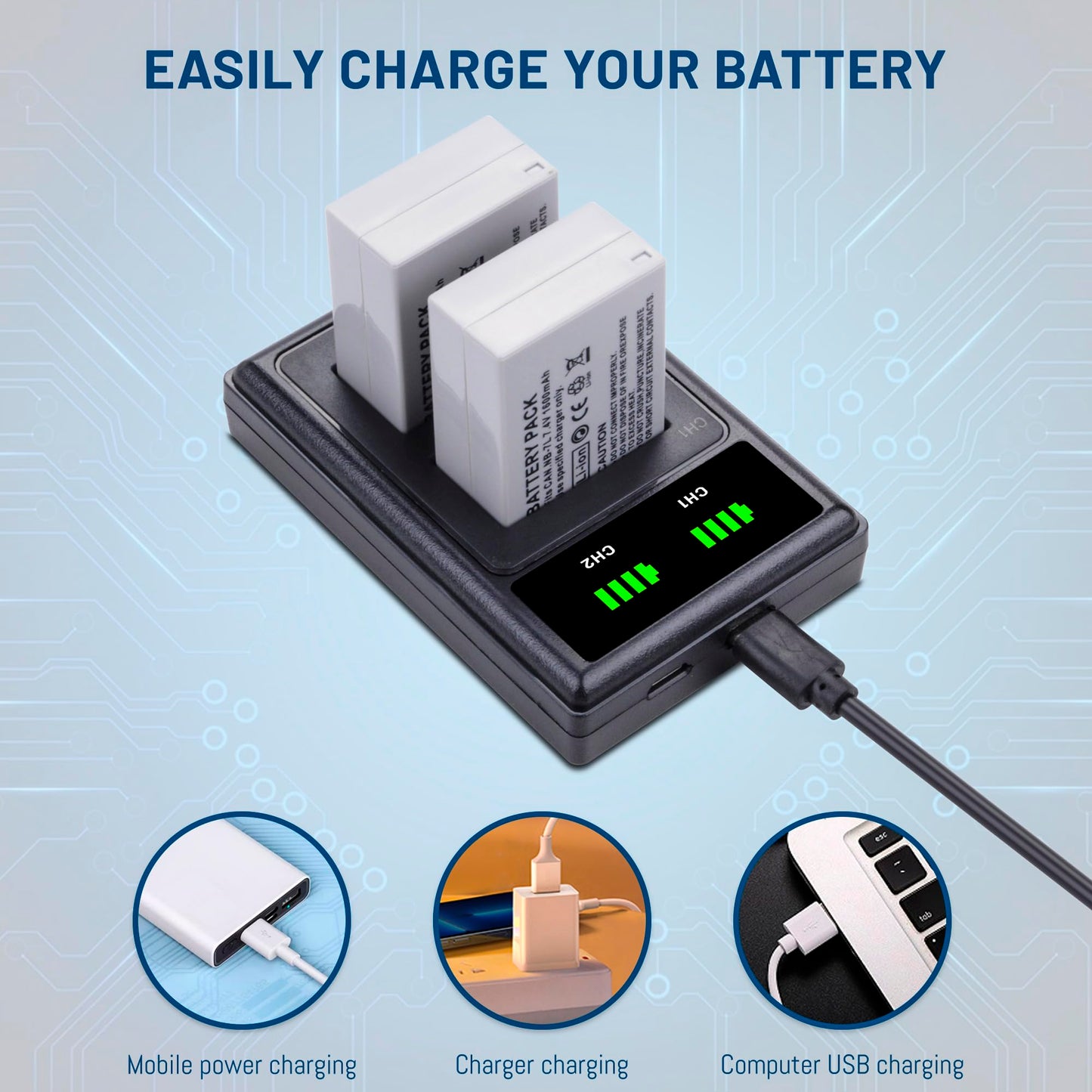2-Pack Replacement NB-7L Battery with Charger for Canon PowerShot G10 G11 G12 SX30 is Digital Camera 1600mAh 7.4V