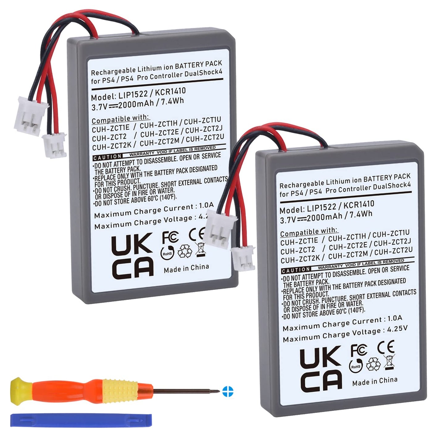 Tectra PS4 Controller Battery, 2-Pack LIP1522 Battery for Sony PlayStation 4 PS4 Slim Pro Dualshock 4 CUH-ZCT1E CUH-ZCT1H CUH-ZCT1U CUH-ZCT2 CUH-ZCT2U