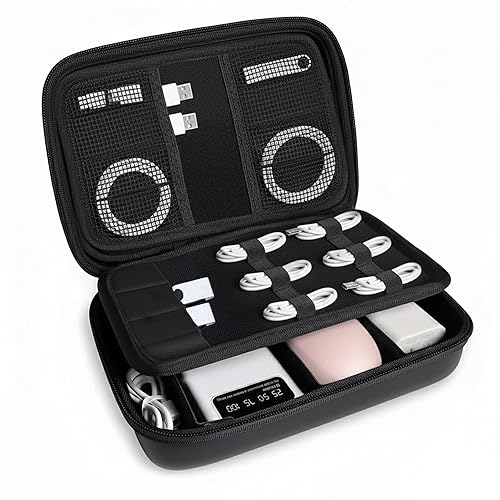 TravelMesh Travel Cable Organizer Bag - Waterproof Electronics Accessories Case for Cords, Chargers, and Tech Gear - Grey