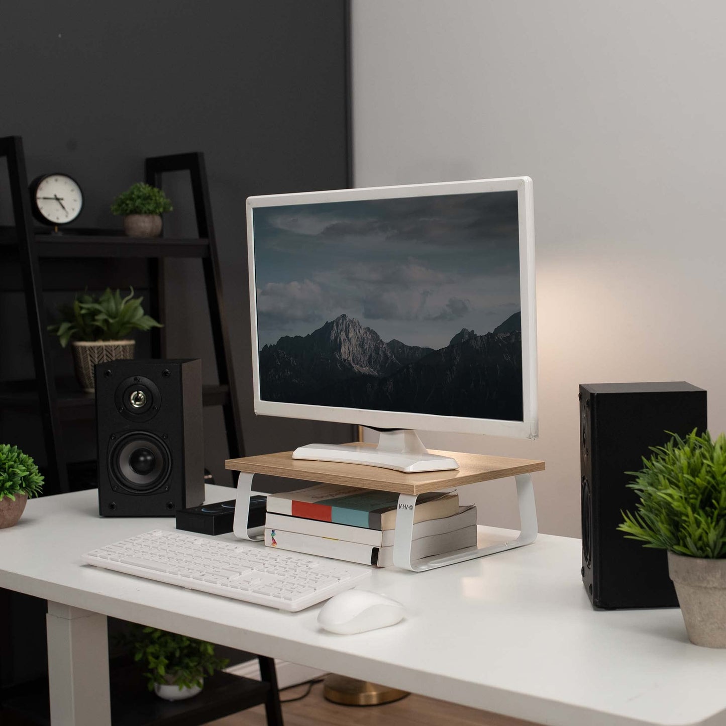 VIVO 15 inch Monitor Stand, Wood and Steel Desktop Riser, Screen, Keyboard, Laptop, Small TV Ergonomic Desk and Tabletop Organizer, Light Wood