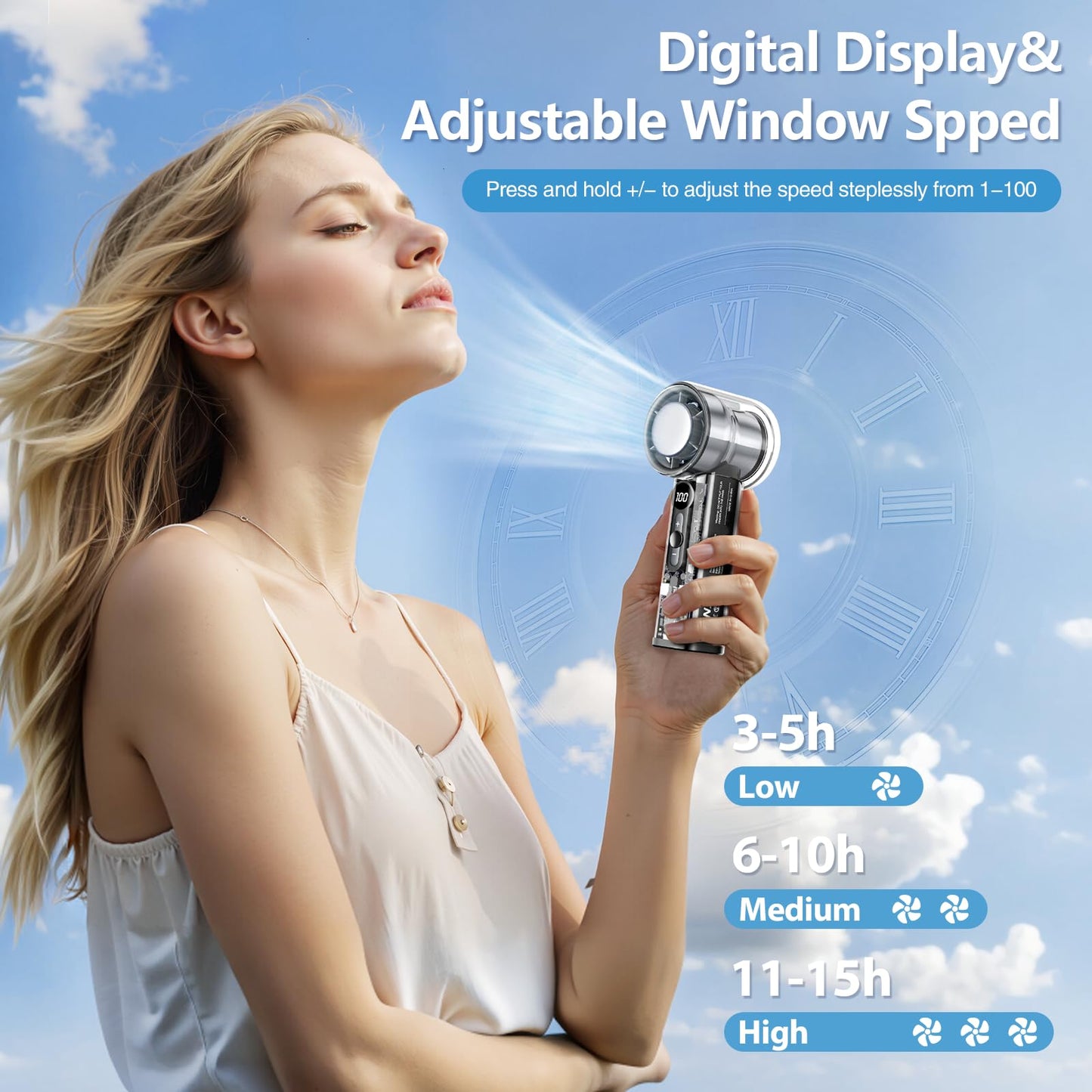 DONGULI 8000mAh Portable Handheld Turbo Fan, Speed(1-100) Adjustable Mini Fans Rechargeable Personal Fan with Ice Compress for Travel Vacation Camping