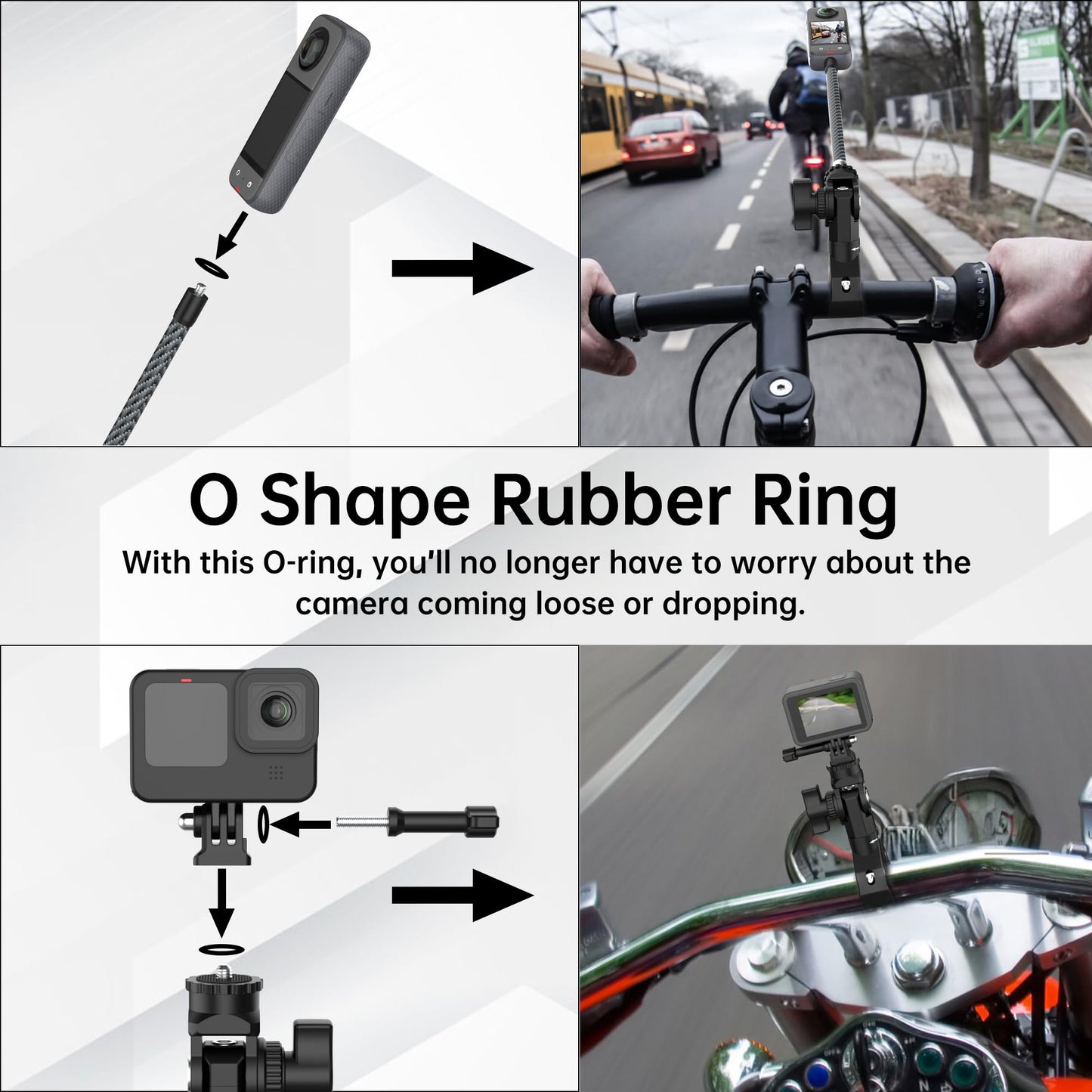 Bike Motorcycle Camera Mount Bundle Kit for Insta 360 ONE X5, X4, X3, X2, Include 360° Ballhead Handlebar Clamp Extension Rod and Helmet Flexible