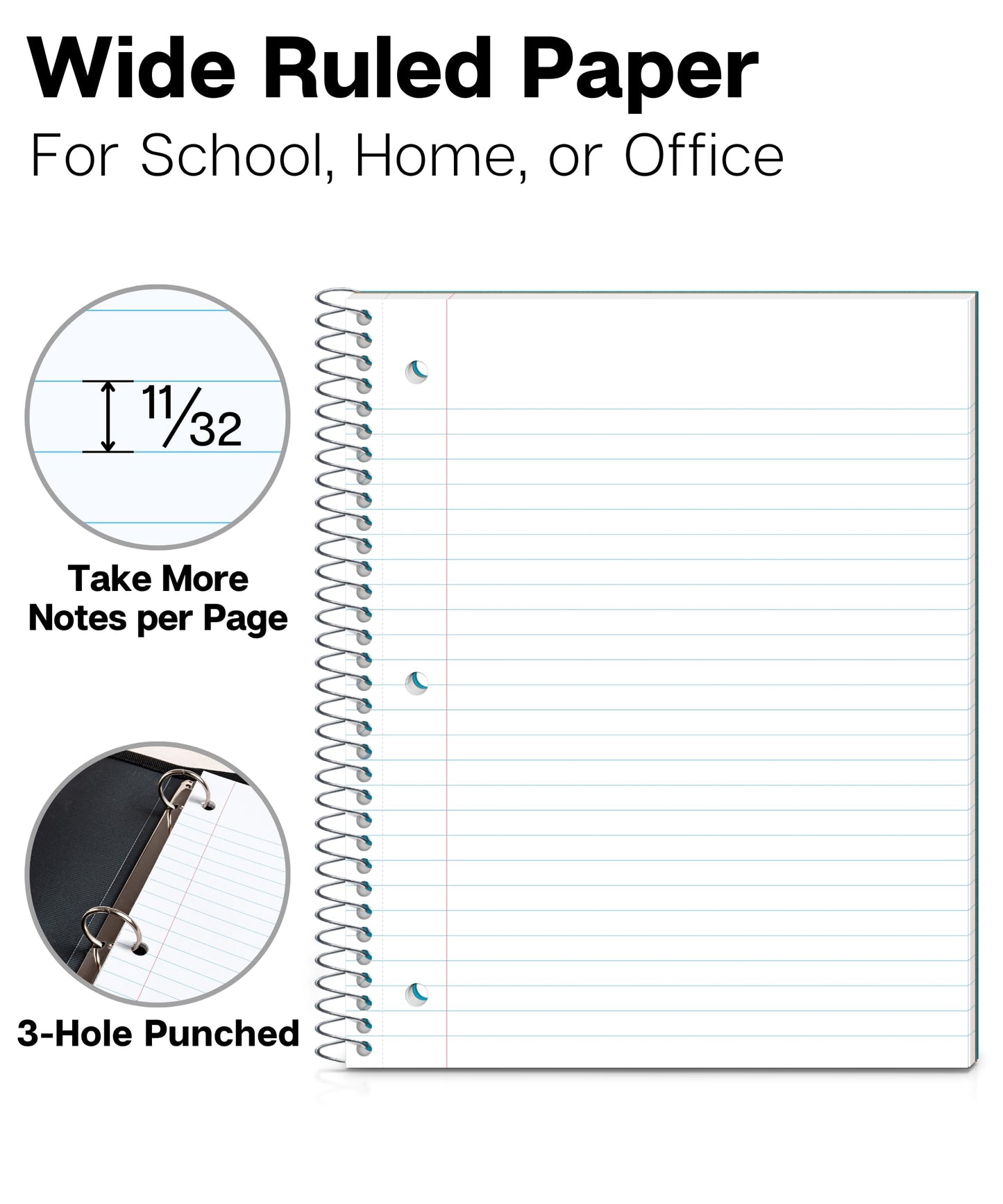 Dunwell 1 Subject Spiral Notebook, Blue Plastic Cover, 100 Sheets (200 Pages) 8x10.5 Paper, Wide Ruled Composition Notebooks with Poly Pocket