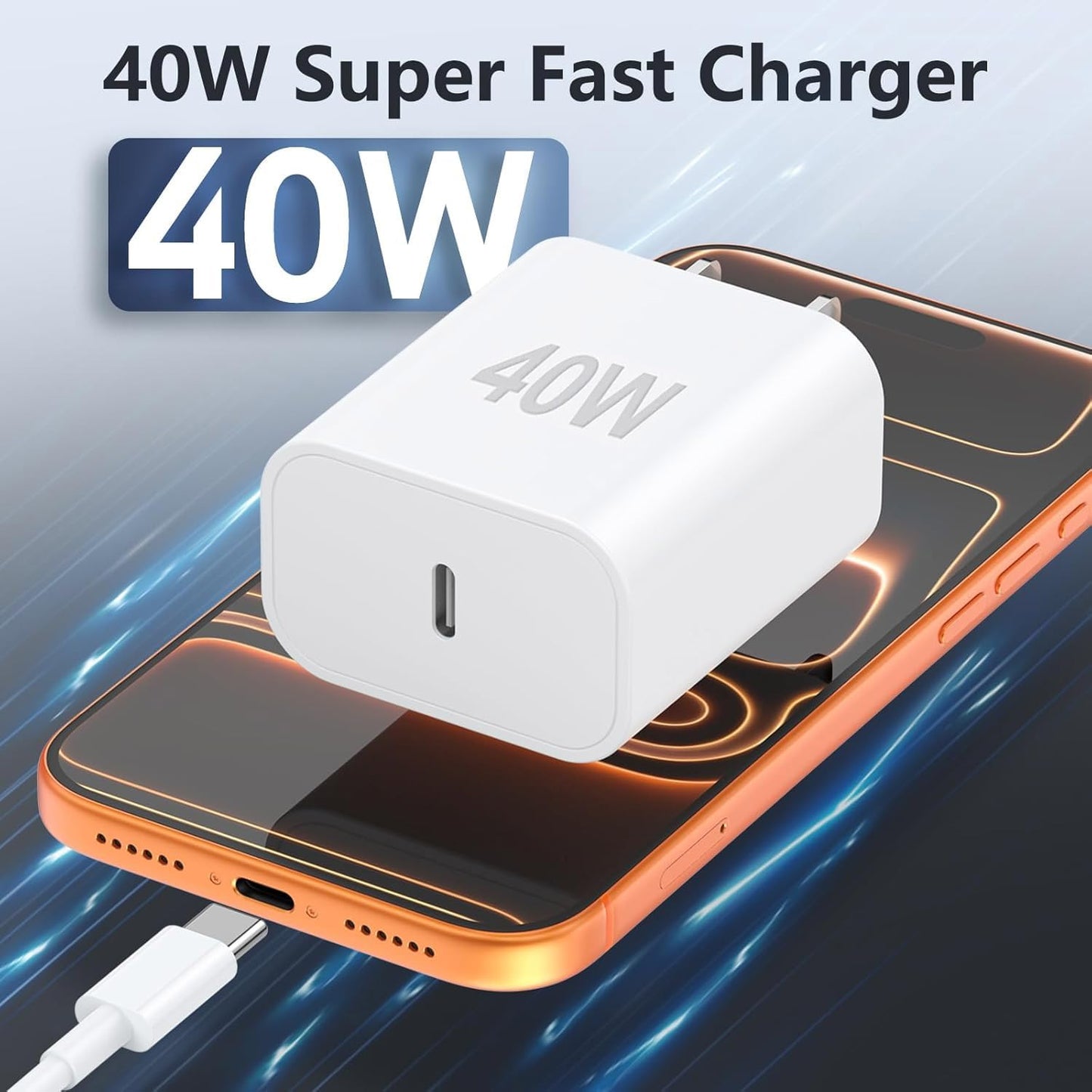 iPhone 17/Air Charger Fast Charging,[MFi Certified] 40W USB C Power Adapter Wall Charging Block Plug&USB C to C Cable Cord for iPhone 17e/17 Pro