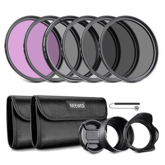 Neewer 49mm ND Lens Filter Kit: UV, CPL(Circular Polarising), FLD, ND2, ND4, ND8, Lens Hood and Lens Cap Compatible with Canon Nikon Sony Panasonic