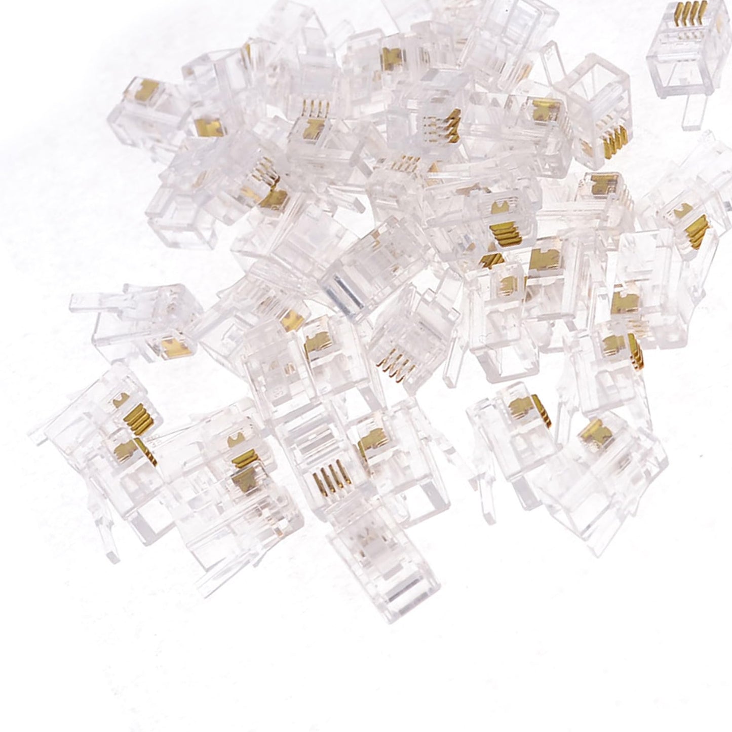 uxcell 50 Pack Modular Plug, RJ9 4P4C Male Phone Connectors Standard Jack for Telephone Handset Cord Cable Wire, Clear
