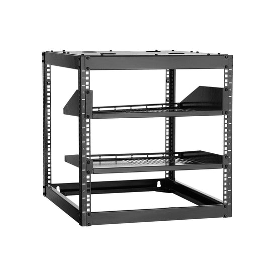 VEVOR 10U Open Frame Network Rack, 23 in Depth, Wall Mounted or Floor Standing Server Rack, Heavy Duty 4 Post, with Vented Shelves & Mounting