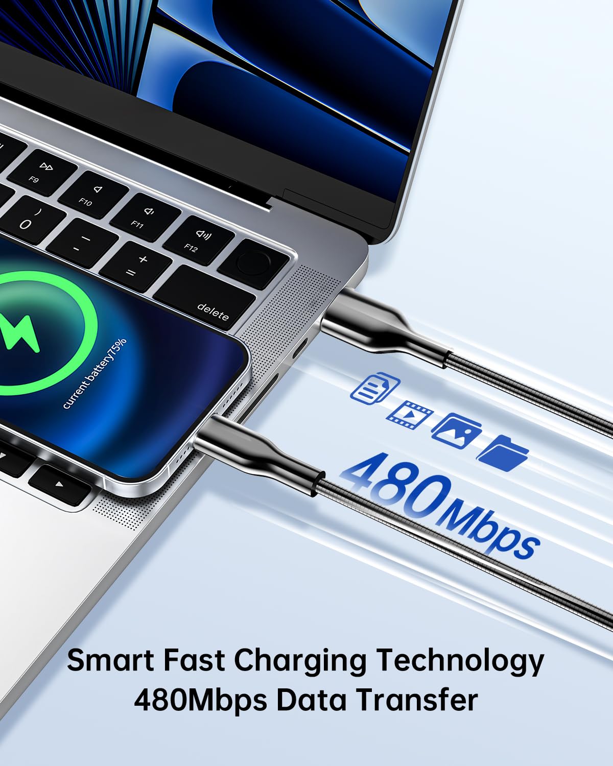 Arkidyn Chew Proof iPhone Charging Cable 6.6FT - MFi Certified Metal Lightning Cable, Metal Cat & Dog Chew-Proof iPhone Charging Cord with 3A Fast…