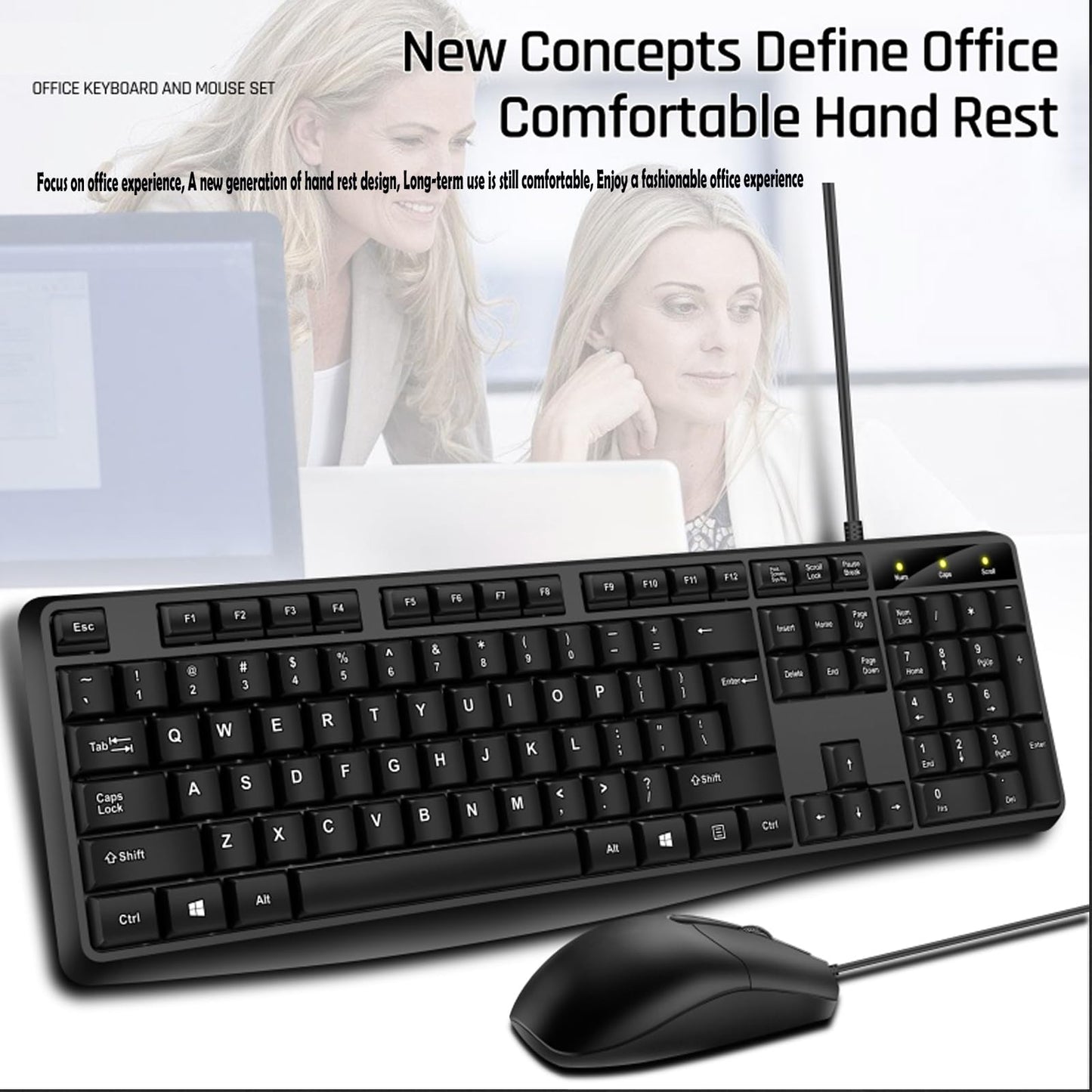 Wired Keyboard and Mouse Combo, Full-Sized Ergonomic Computer Keyboard and Optical Wired Mouse for Windows, Mac OS Desktop/Laptop/PC-Black