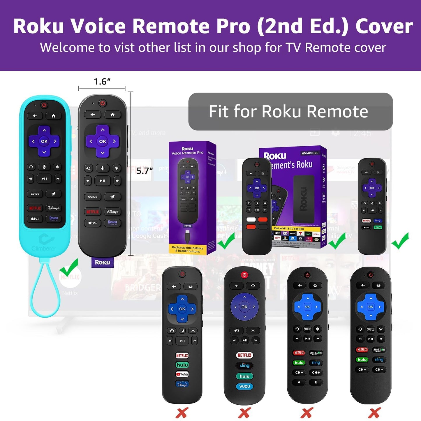 [2 Pack] Climberer Remote Case Cover Compatible with Roku Ultra/Roku Voice Remote Pro (2nd Edition) & Rechargeable Roku Pro, Glow in The Dark Makes it