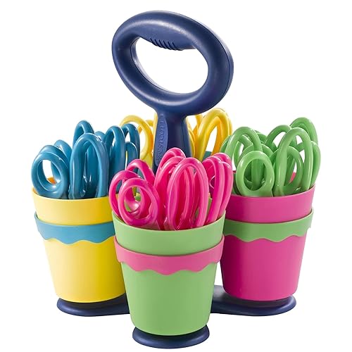 Westcott School Scissor Caddy and 5-Inch Blunt Safety Scissors for Kids, Back to School, Classroom Supplies, Assorted, 24 Pack (14756)