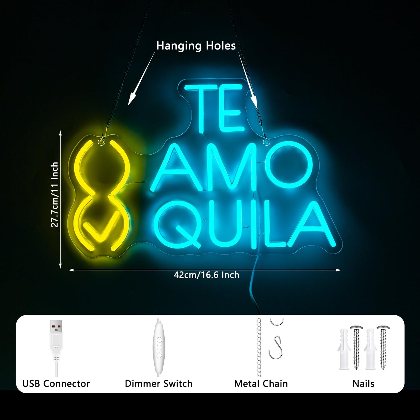 NINSNINT Teamo Tequila Neon Sign, Letter Neon Signs for Wall Decor, LED Lights for Home Bar Bedroom Man Cave Pub Bistro Resturant Party Decorations