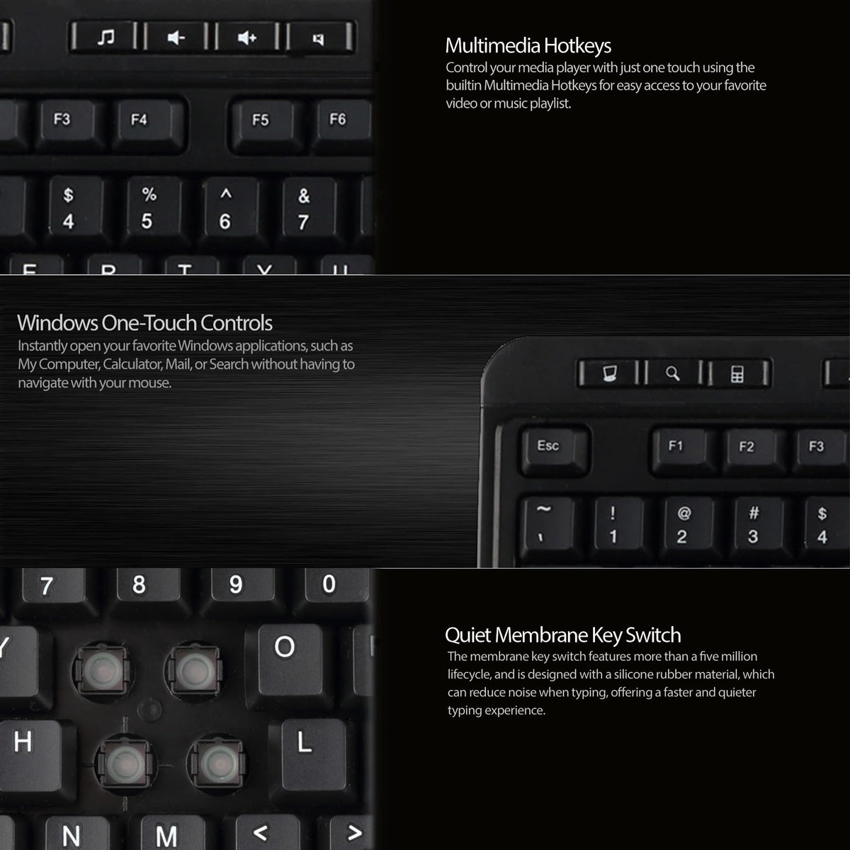 Adesso AKB-132UB - Multimedia Desktop 104-Key USB Keyboard for Windows One-Touch Controls,Black