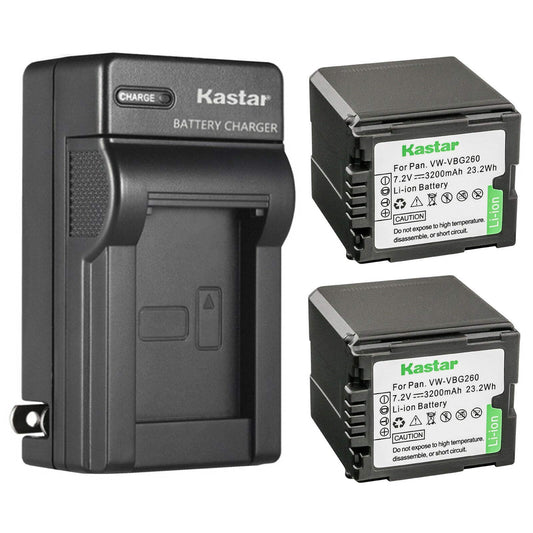 Kastar 2-Pack VW-VBG260 Battery and AC Wall Charger Replacement for Panasonic HDC-HS100, HDC-HS100GK, HDC-HS200, HDC-HS250, HDC-HS250K, HDC-HS300