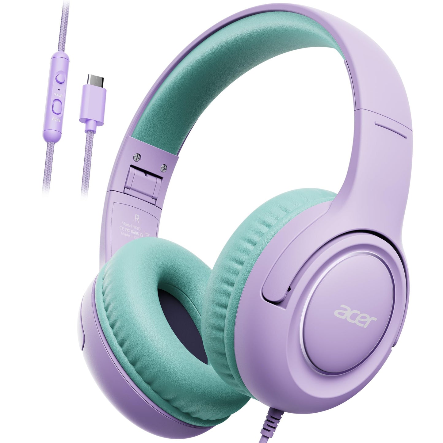 Acer USB?C Kids Headphones for School, 85?94dB Limiter, w/Mic HK03C
