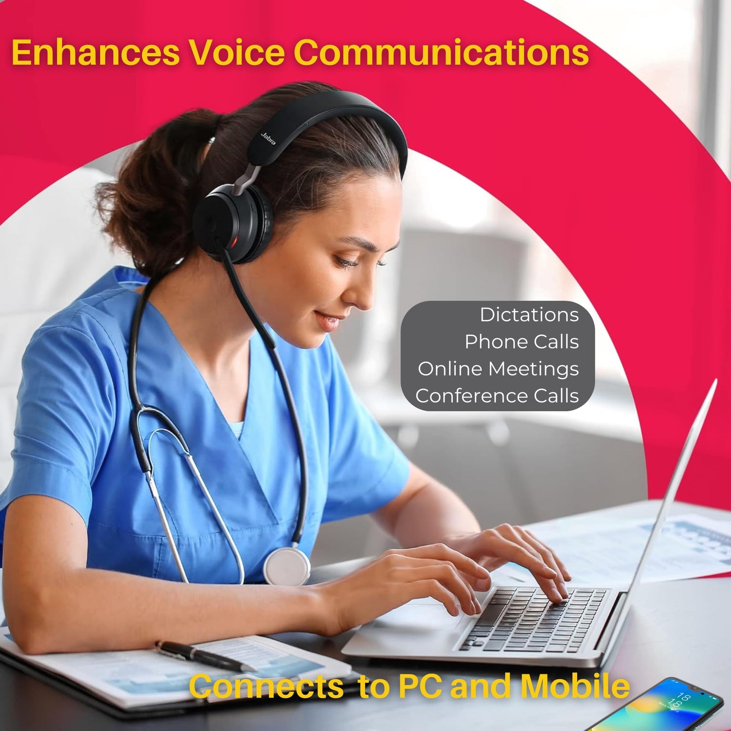 Jabra Evolve2 65 Bluetooth UC Headset - USB Dongle, Compatible with Google Meet, Zoom, Webex, Ideal for Long Cellphone Phone Calls, Online Video…