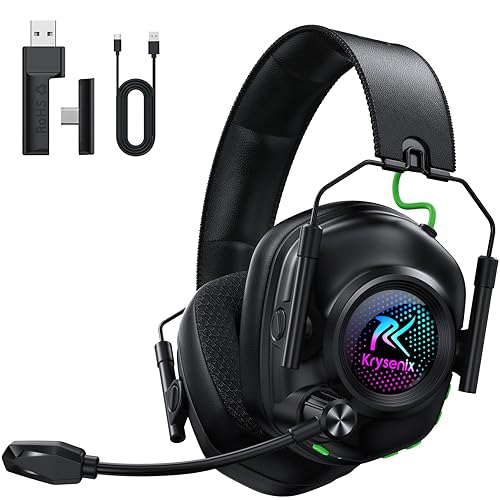 Krysenix 2.4 GHz Wireless Gaming Headset for PC, PS5, PS4, Switch, Mac, Bluetooth 5.4 Gaming Headphones with Noise Canceling Microphone, Cool RGB