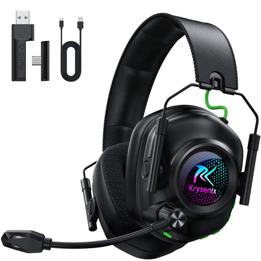 Krysenix 2.4 GHz Wireless Gaming Headset for PC, PS5, PS4, Switch, Mac, Bluetooth 5.4 Gaming Headphones with Noise Canceling Microphone, Cool RGB
