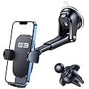 OQTIQ 3-in-1 Car Phone Mount for Dashboard, Windshield & Air Vent - Strong Suction Cup Holder with Adjustable Arm & 360° Rotation - Universal Car Cell