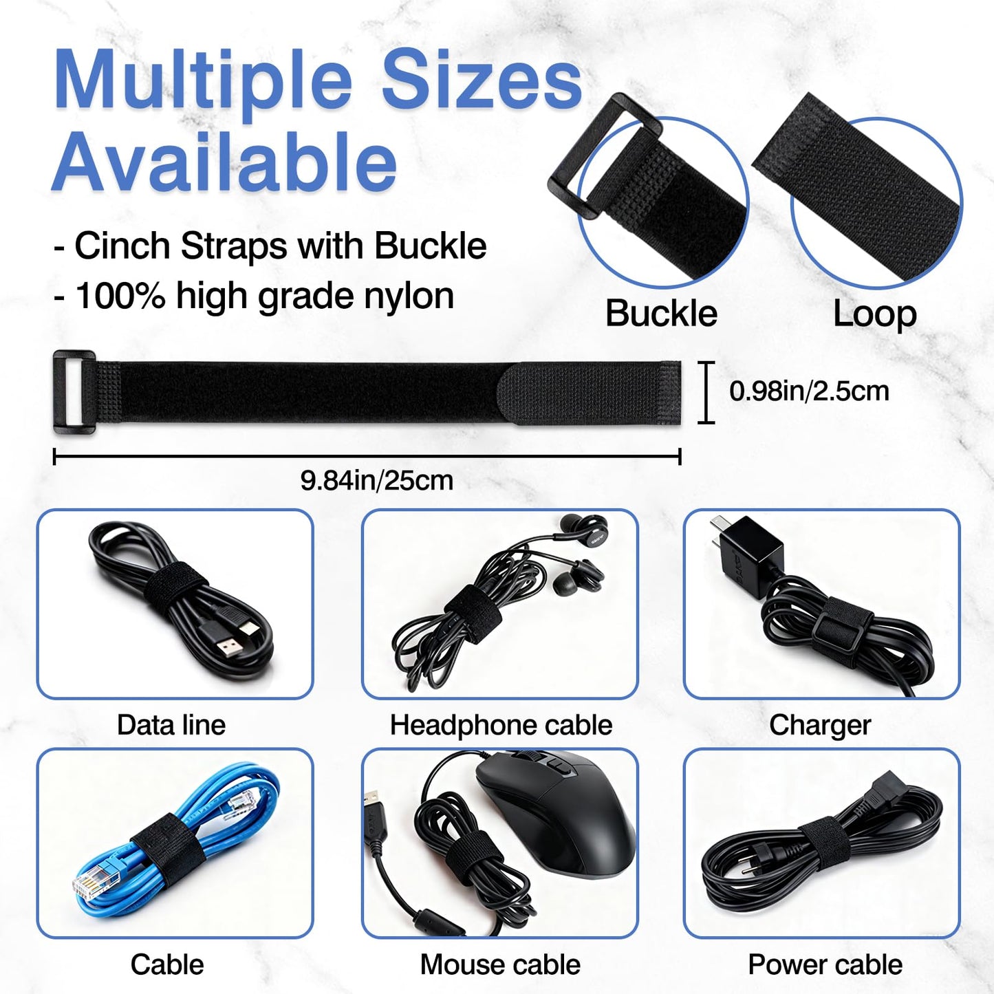 15-Pack Black Reusable Hook and Loop Cinch Straps - Heavy-Duty Adjustable Nylon Fasteners for Home, Office, Garage & Outdoor Use