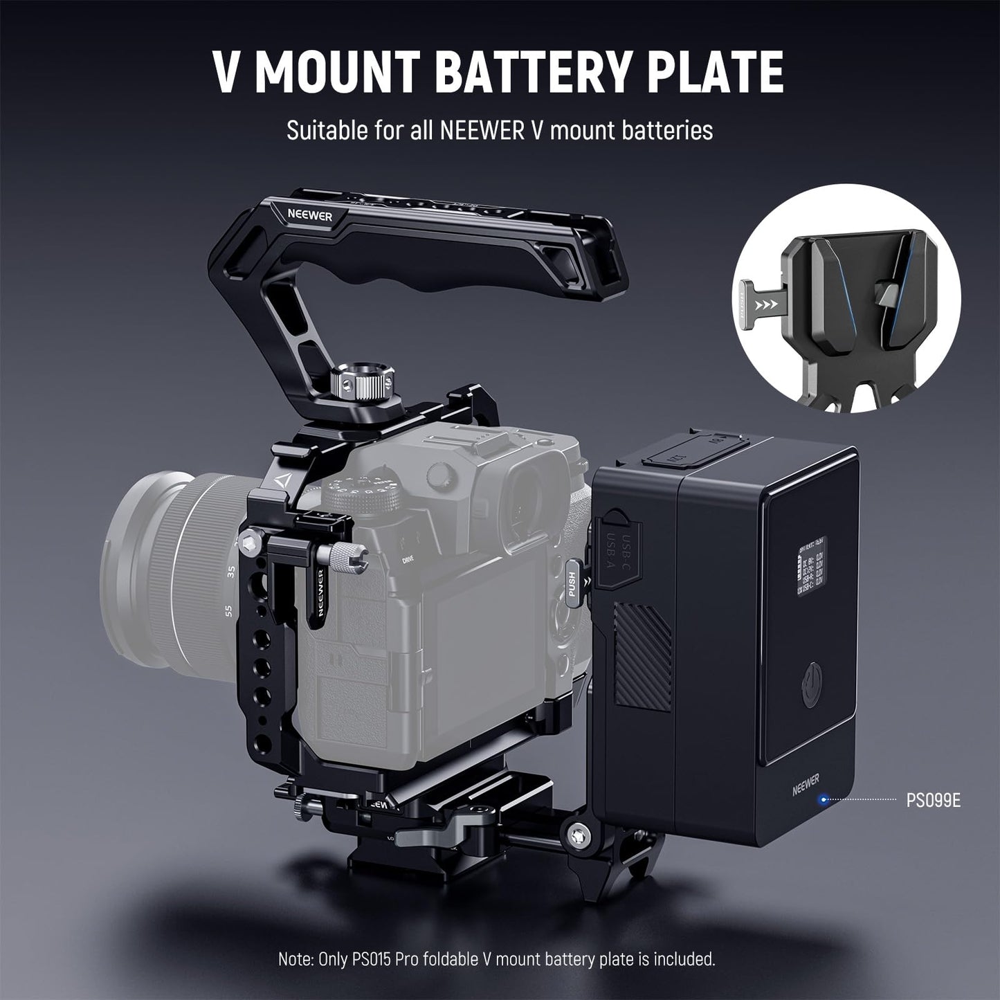 NEEWER PS015 PRO V Mount Battery Plate with Arca Type Quick Release Plate & Cleaning Cloth, Foldable V Lock Mounting Adapter for NEEWER PS099E