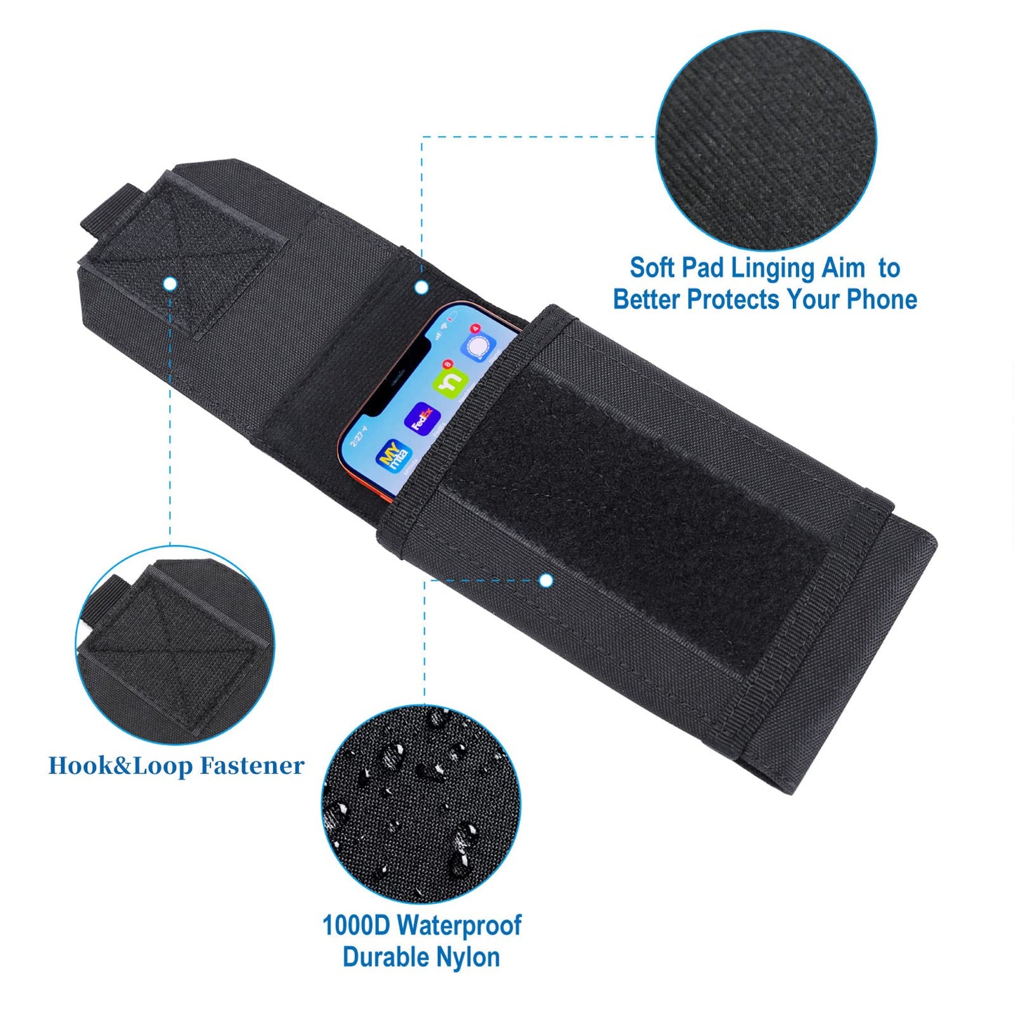 Heyqie Black Tactical Molle Cellphone Pouch Case,Heavy Duty Waterproof Phone Holster Bag for iPhone 14 15 16 Pro Max for Samsung S24 S23 Ultra S22