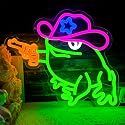 Cowboy frog neon sign, dimmable frog neon LED light funny neon sign for wall decoration, suitable for playroom decoration, party decoration, baby
