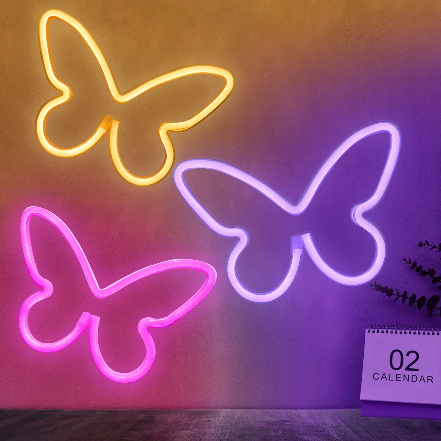 BRIGHTDECK 3 Pcs Butterfly Neon Signs, Neon Light for Bedroom, USB or 3-AA Battery Powered LED Wall Décor for Valentines Day Birthday Gift, Wedding