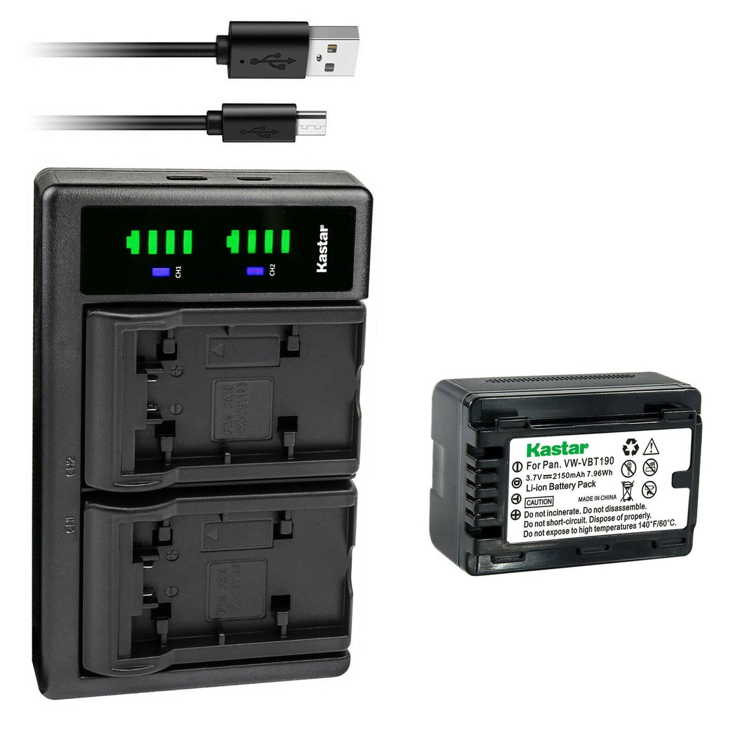 Kastar 1-Pack VW-VBT190 Battery and LTD2 USB Charger Compatible with Panasonic HC-VX870MGK, HC-VX870MGKK, HC-VX980GK, HC-VX980M, HC-VX981, HC-VX981K