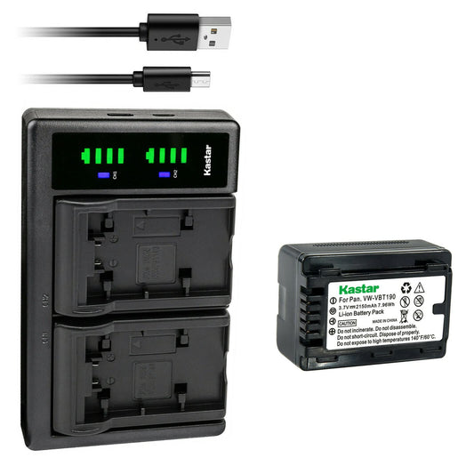 Kastar 1-Pack VW-VBT190 Battery and LTD2 USB Charger Compatible with Panasonic HC-VX870MGK, HC-VX870MGKK, HC-VX980GK, HC-VX980M, HC-VX981, HC-VX981K