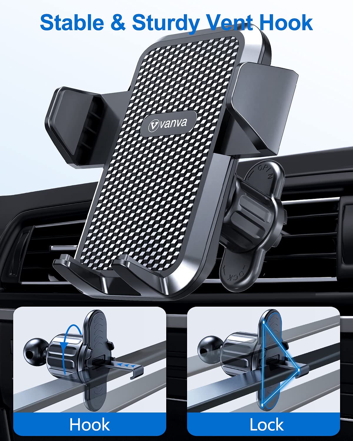 vanva Universal Air Vent Car Mount, [ Big Phones & Thick Case Friendly ] Cell Phone Holder for Car Hands Free Clamp Cradle Vehicle fit for All Apple