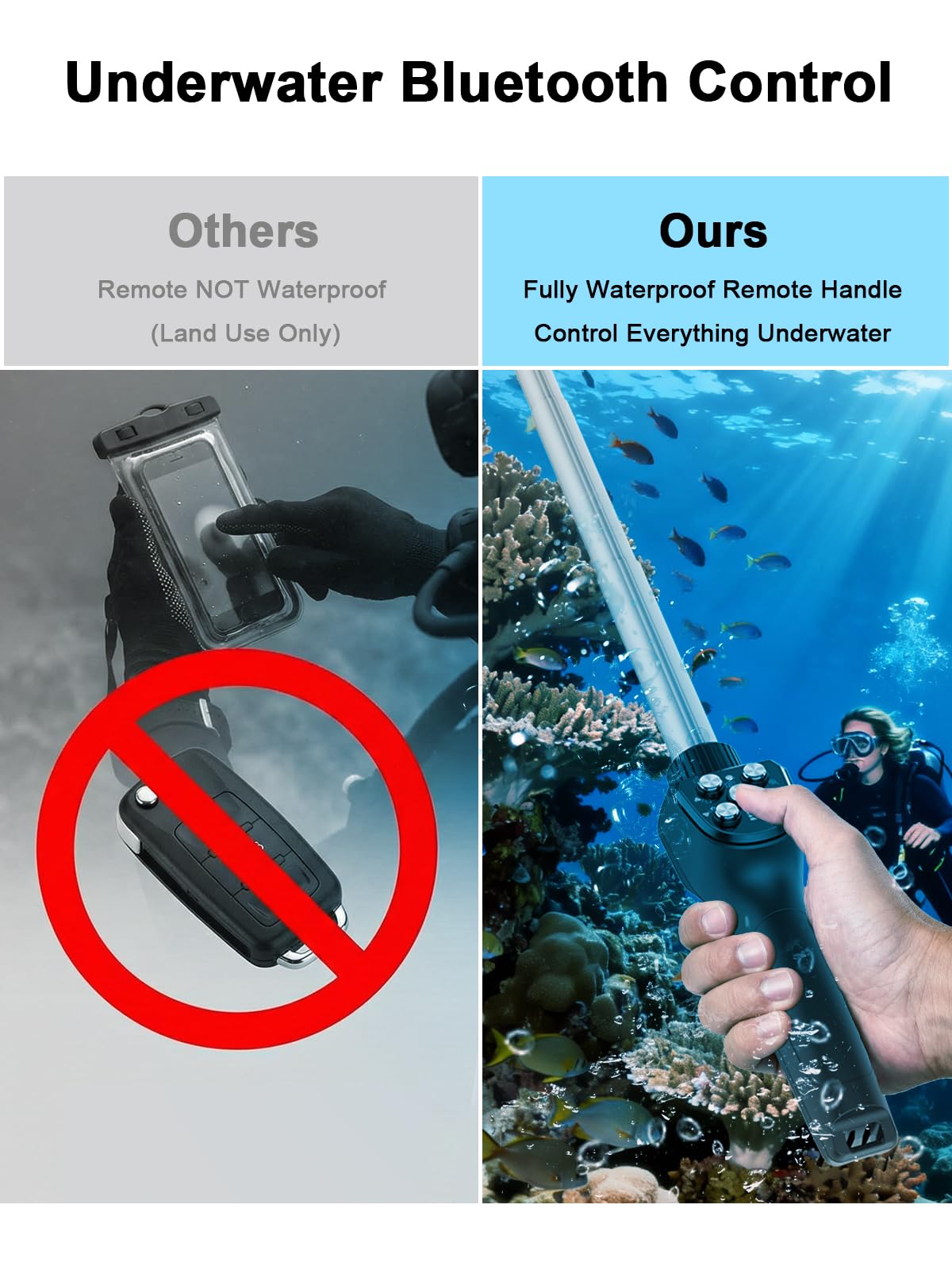 3-in-1 Diving Kit: 50FT Waterproof Phone Case + Underwater Bluetooth Selfie Stick + Phone Clip, 10-30" Extendable Pole for iPhone 17 Air/16, Samsung