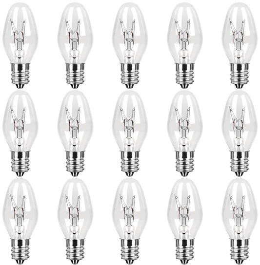 COLWATT 15-Pack Night Light Bulbs 4 Watt, 120V E12 C7 Small Light Bulb for Plug-in Himalayan Salt Lamp, 2200K Warm White, 30 Lumen, Dimmable
