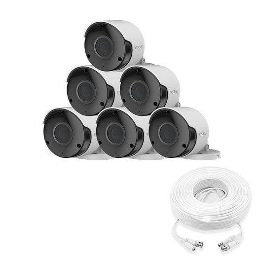 Wisenet SDC-89445BF/89447BF 5MP CCTV Surveillance Weatherproof Bullet Security Camera 82ft IR Distance Plastic Housing 3.6mm Lens 104° Wide Angle (Six