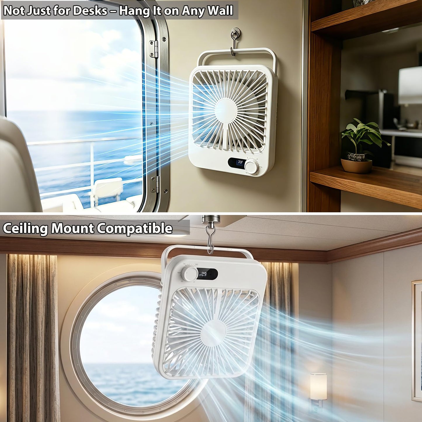 Zaardend Portable Travel Fan for Cruise Approved, 4000mAh Cruise Essentials 2026 Rechargeable Fan100 Speed Wind Adjustable, Small Travel Essentials