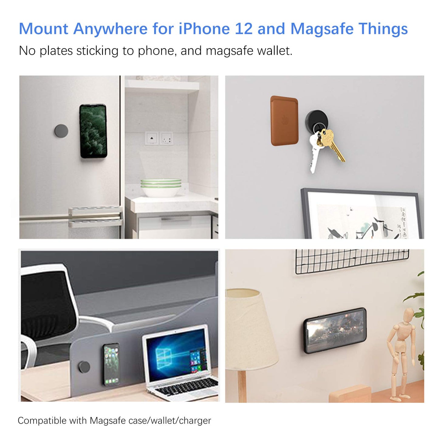 Kuaguozhe Sticky Magnetic Wall Mount for Magsafe case/Magsafe Wallet/iPhone 15 14 13 12 Pro Max Plus Mini, Adhesive Wall Mount Holder for Magsafe