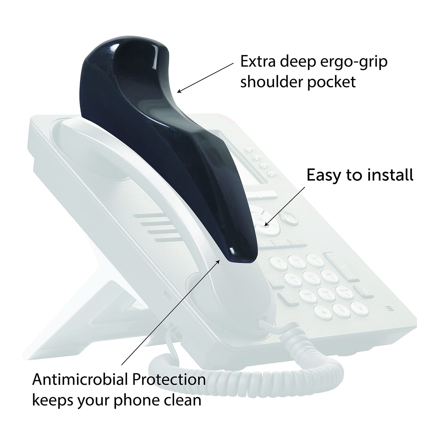Softalk II Antibacterial Phone Shoulder Rest, Landline Office Telephone Accessory with Nonslip Ergo-Grip Cushion and Self-Adhesive Tape Attachment