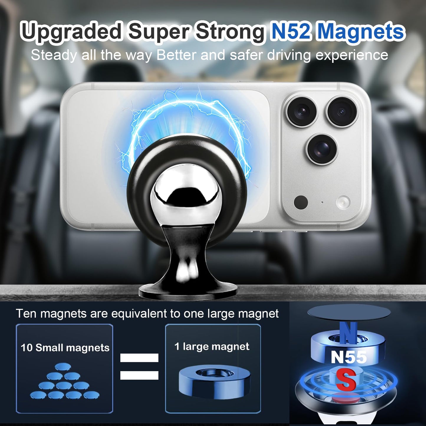 New True Path Magnetic Car Phone Holder?[Strong Magnet] Phone Magnet for Car? Accessory Holder [360°] Female-Male - Smartphone and Navigation -Metal
