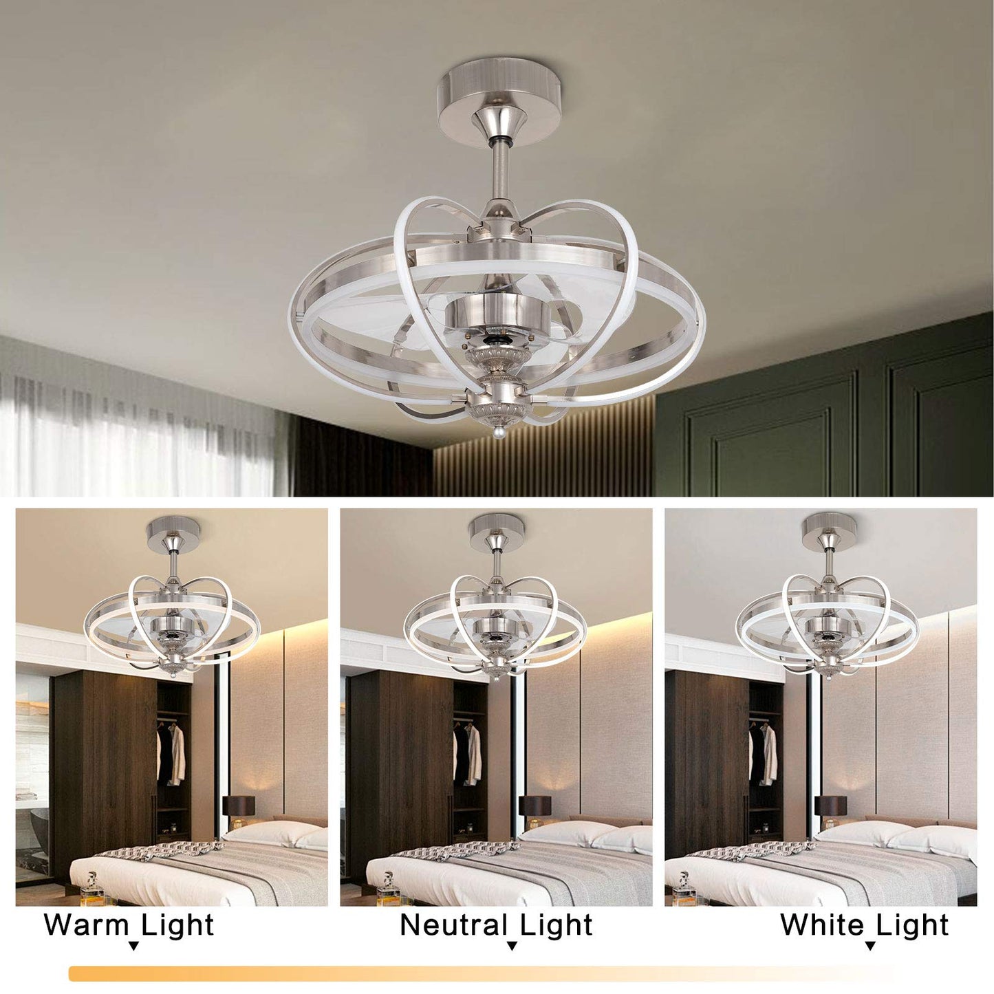 Gdrasuya10 23 inch Lighting Modern Ceiling Fan Light with Remote Control LED Acrylic Hanging Lamp Dimmable Lighting Adjustable Speed for Bedrooms