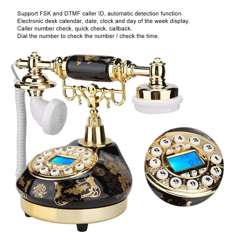 Antique Phone, Retro Ceramic Gold Flower Pattern Old Classic Landline Telephone with Dual/DTMF System Caller ID Backlit Display for Office Home Living