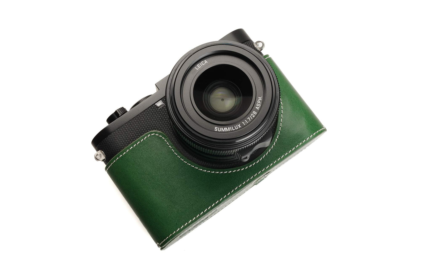 Leica Q2 Camera Case, BolinUS Handmade Genuine Real Leather Half Camera Case Bag Cover for Leica Q2 Camera Bottom Opening Version + Hand Strap (Green)