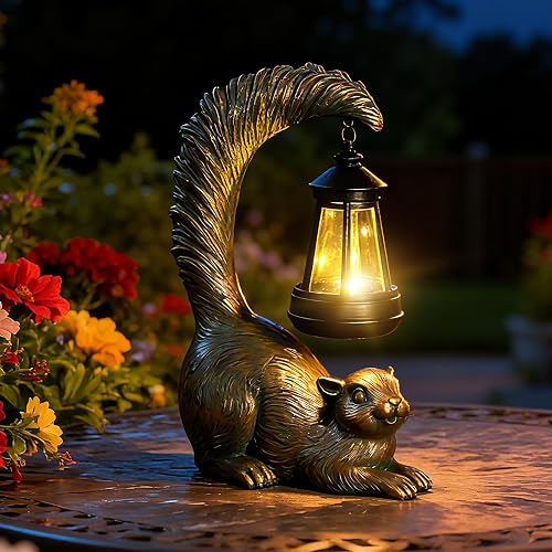 RS FURISON Solar Garden Statues Decor Squirrel with LED Lantern ,Outside Solar Squirrel Decor for Garden,Home,Lawn,Yard, Balcony Ornament- Unique