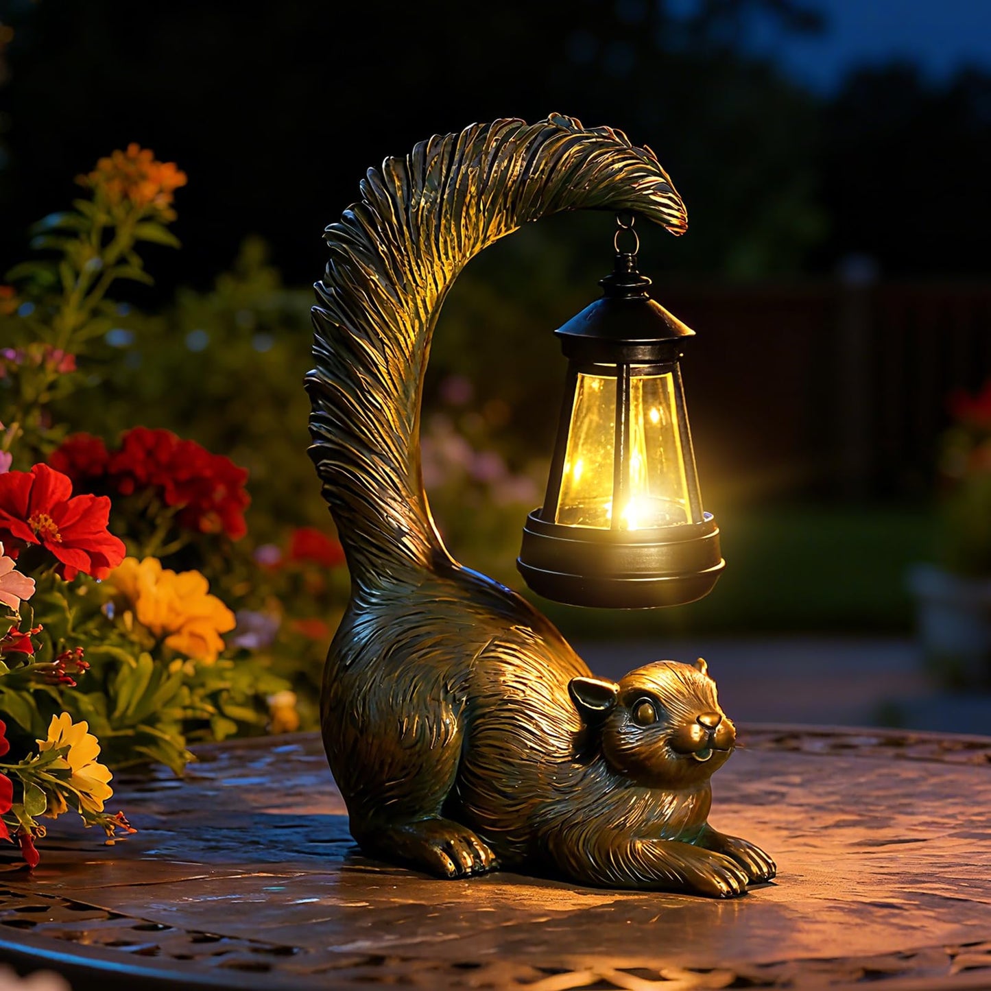 RS FURISON Solar Garden Statues Decor Squirrel with LED Lantern ,Outside Solar Squirrel Decor for Garden,Home,Lawn,Yard, Balcony Ornament- Unique