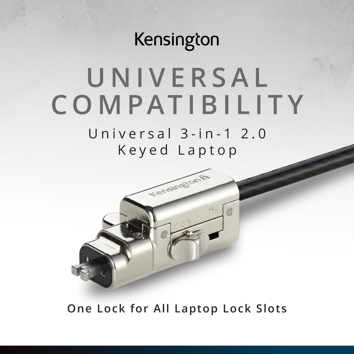Kensington Universal 3-in-1 2.0 Keyed Laptop Lock, Fits T-bar, Nano, N17, Wedge-Shaped Lock Types, 6-Foot Computer Security Locking Cable, Compatible