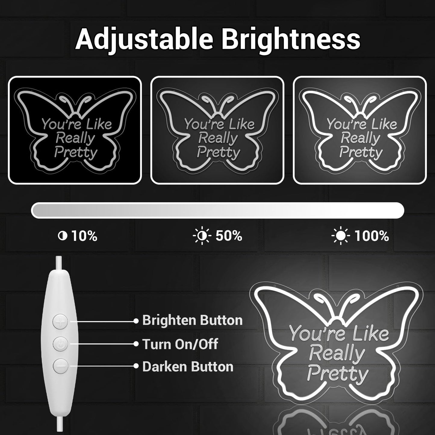 LMHSE You're Like Really Pretty Neon Sign, LED Neon Signs for Wall Decor Dimmable Aesthetic Butterfly Room Decor for Teen Girl, Bedroom, Wedding