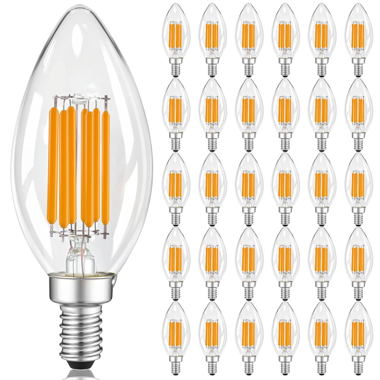 Mudder 30 Pack E12 Candelabra LED Bulbs, 60 Watt Equivalent Dimmable Chandelier Light Bulbs, 6W 600 Lumens 2700K Warm White C35 Clear Candle Base
