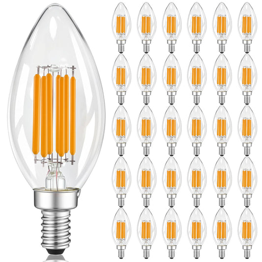 Mudder 30 Pack E12 Candelabra LED Bulbs, 60 Watt Equivalent Dimmable Chandelier Light Bulbs, 6W 600 Lumens 2700K Warm White C35 Clear Candle Base
