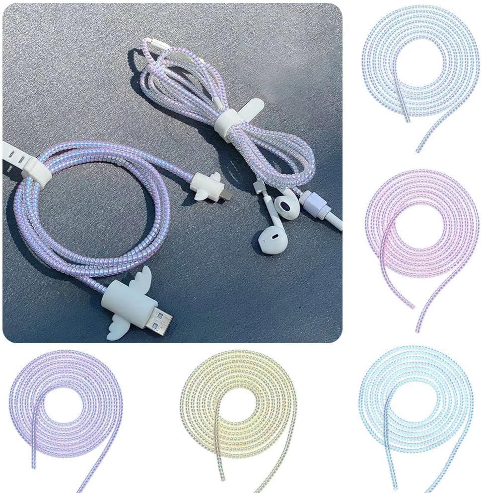 2Pcs Spiral Cable Protector, Chargers Cable Protector Data Cable Protect Sleeve Charger Cover, Headphone Cable Saver for Phone Earphone USB Data Cable