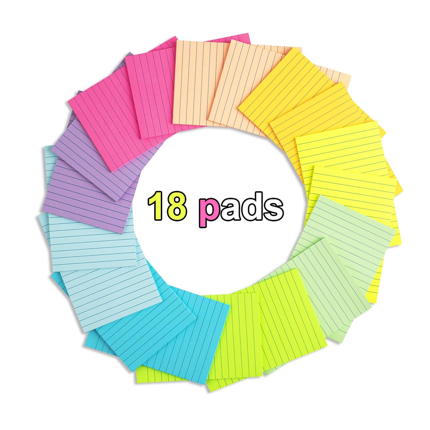 Lined Sticky Notes 4X6 in Pastel Ruled Post Stickies Colorful Super Sticking Memo Pads, 45 Sheets/pad, 6 Pads/Pack